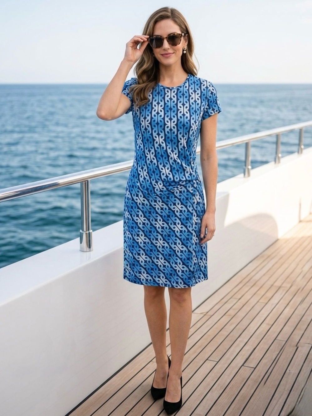J. McLaughlin Catalina Cloth Wrap Style‎ Elora Dress Medium Blue Preppy Summer